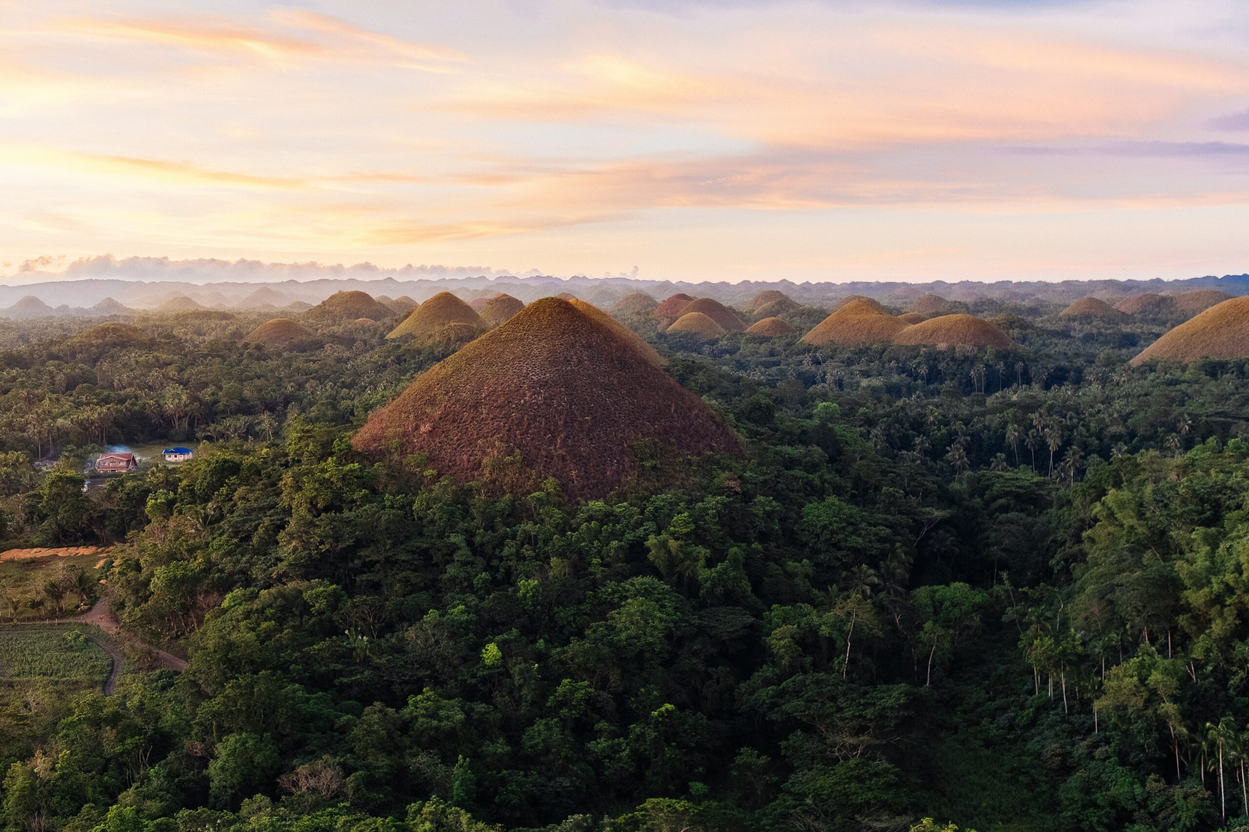 The Chocolate Hills comprises 1200 to 1700 hills, standing up to 50 metres tall.