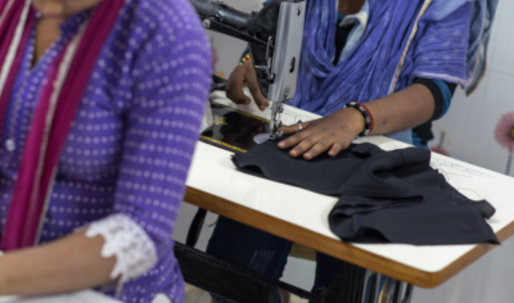 Survivors in Southeast Asia practising tailoring skills
